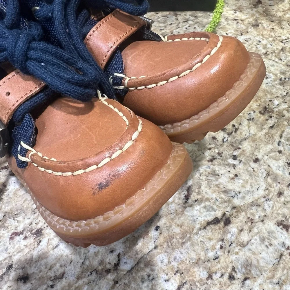 Polo Ralph Lauren Kids Hi Ranger  Flat Tan Brown Navy Blue Boots 4